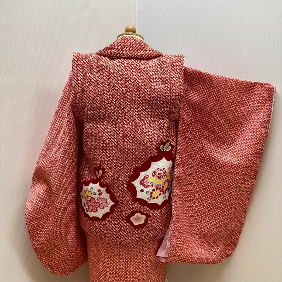 七五三 着物 ３歳 正絹被布コート 絞り柄 赤色 日本製 新品 mi415t
