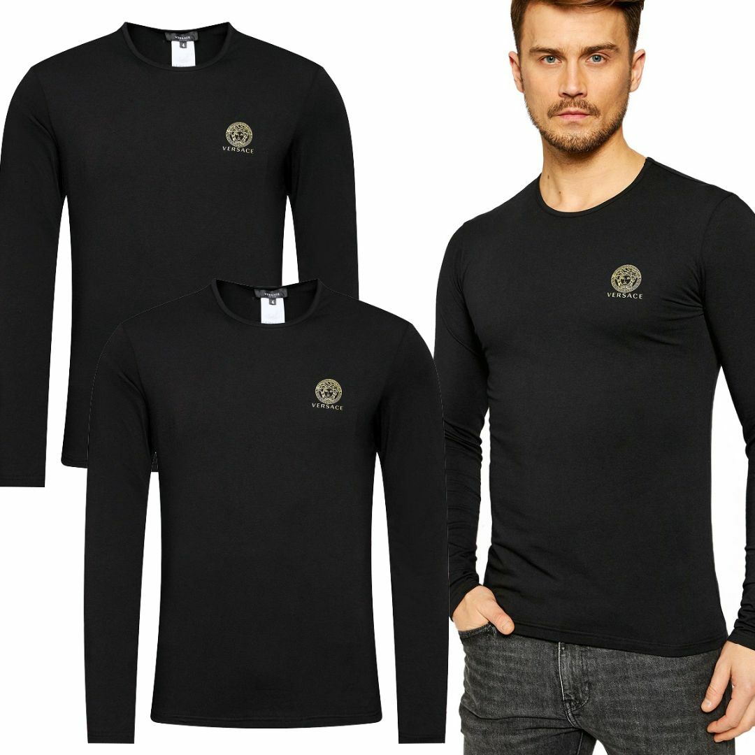 3 VERSACE メデューサ ブラック 2枚セット 長袖Tシャツ size 8約760センチ袖丈
