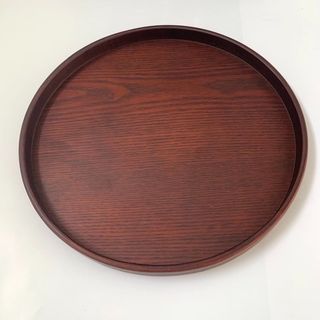 トレイ　盆　丸型　赤茶木目　TASAI　岩田賢二