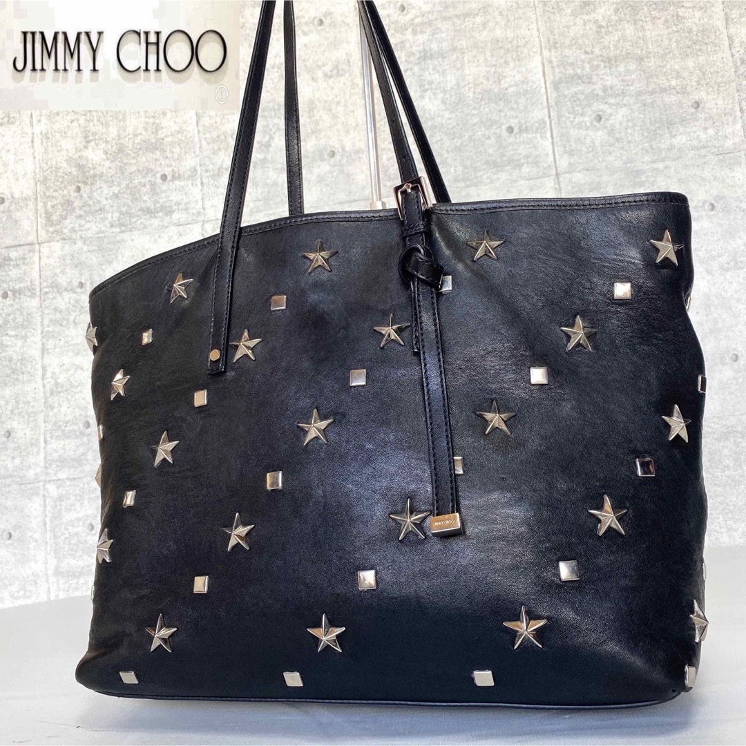 【JIMMY CHOO】SASHA/M BLACK スタースタッズ トートバッグ