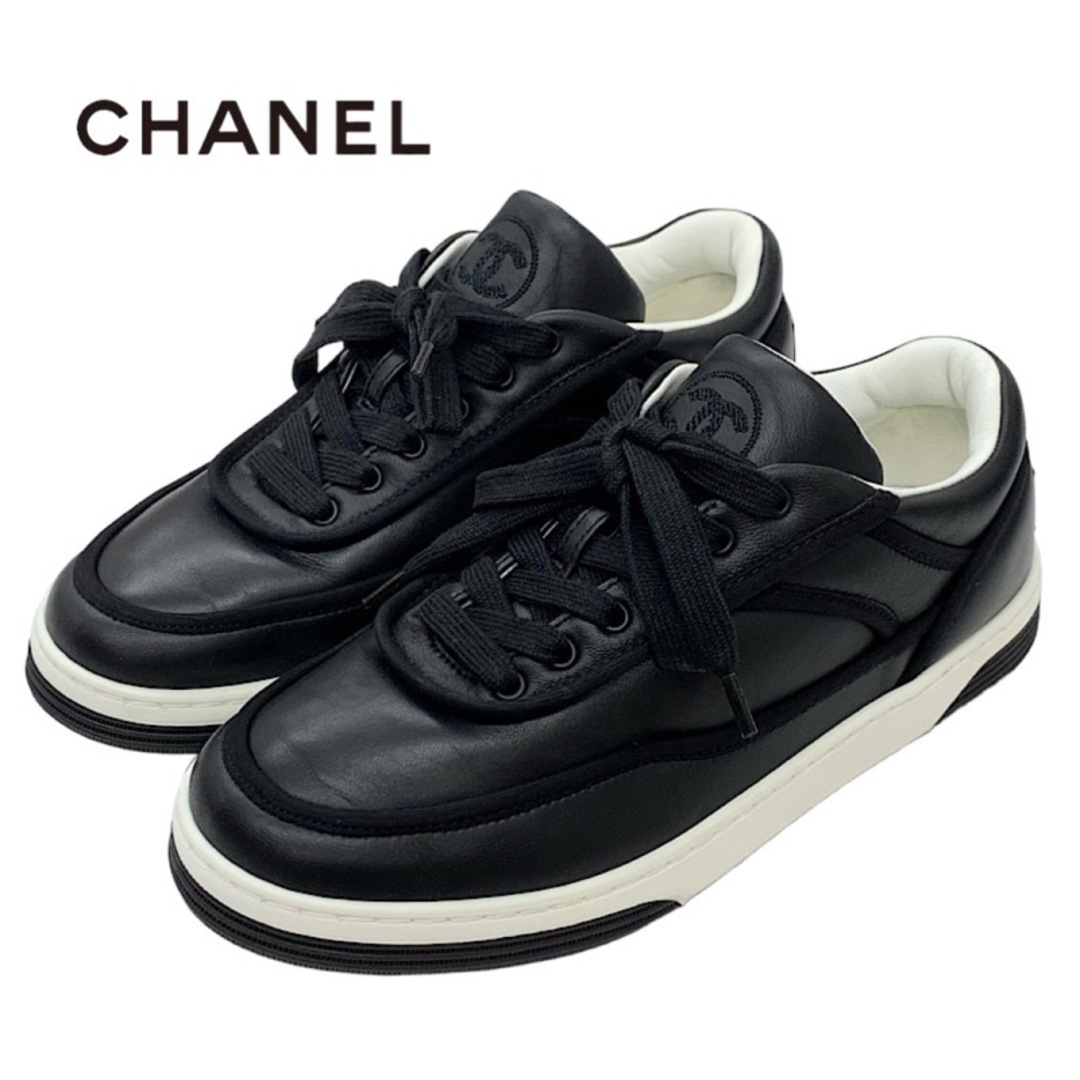 シャネル CHANEL スニーカー 靴 シューズ レザー ブラック ココマーク ロゴ