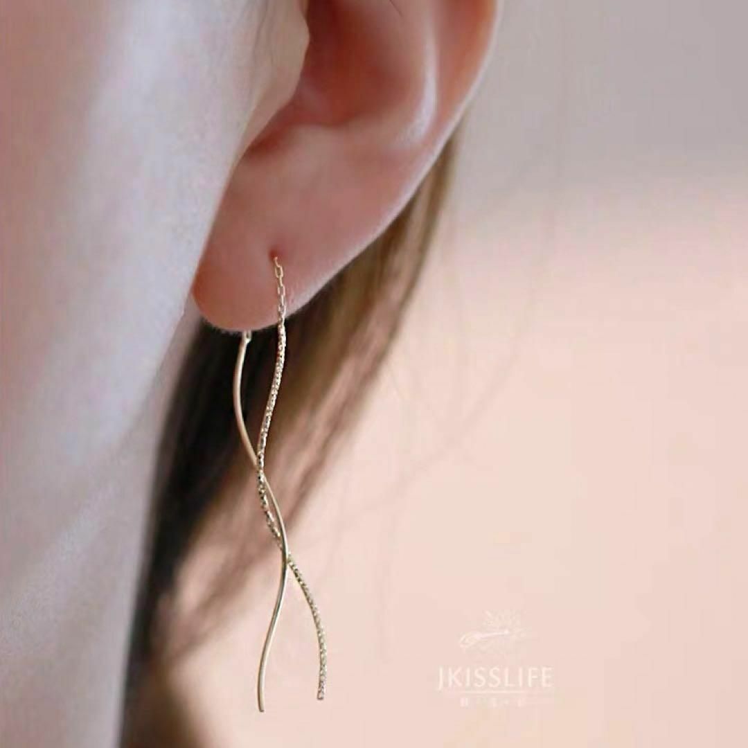 ♡ウェーブ ピアス♡S925 純銀 14K 華やか ゴールド #18-034の通販 by