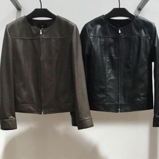 セオリー(theory)のTheory 20SS レザー　ノーカラー　ジャケット S　ブラック(ノーカラージャケット)