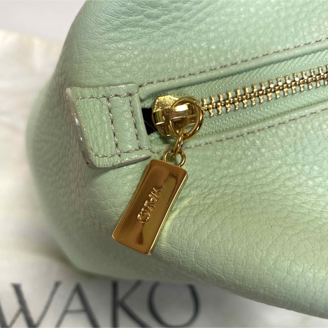 【未使用級】WAKO 銀座和光 シボ革 レザー パステルグリーン ハンドバッグ