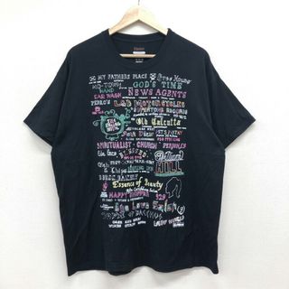 US古着 グラフィック文字 刺繍デザイン Tシャツ 半袖 サイズ：メンズ XL ビッグサイズ ブラック【中古】(Tシャツ/カットソー(半袖/袖なし))