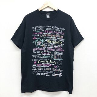 US古着 グラフィック文字 刺繍デザイン Tシャツ 半袖 サイズ：メンズ L ブラック 【中古】(Tシャツ/カットソー(半袖/袖なし))