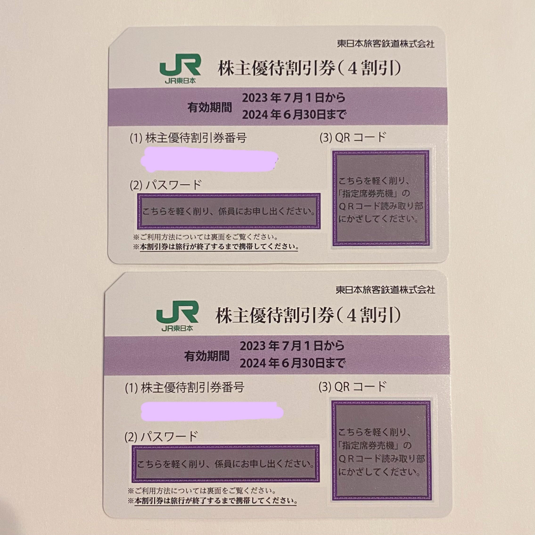 JR東日本 鉄道株主優待割引券　２枚