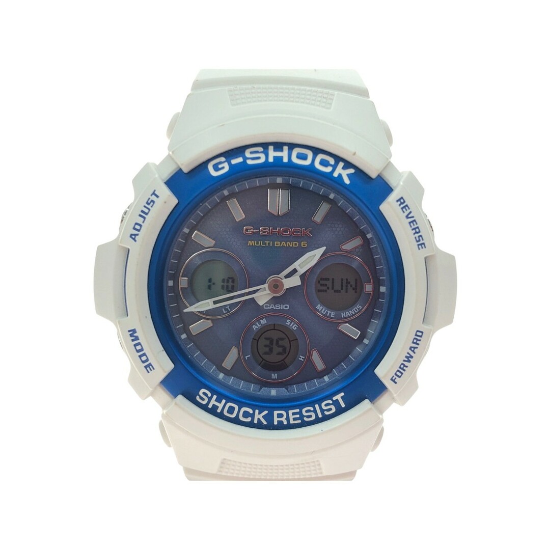 ▼▼CASIO カシオ メンズ腕時計 電波ソーラー G-SHOCK Gショック デジアナ AWG-M100SWB ホワイト×ブルー