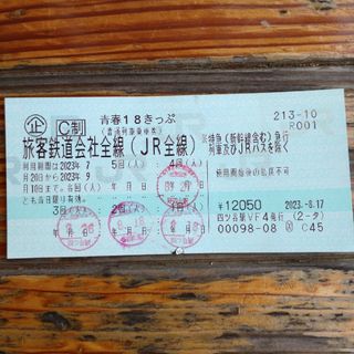 ジェイアール(JR)の【返却不要、送料込】青春18きっぷ１回分(鉄道乗車券)