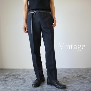 アートヴィンテージ(ART VINTAGE)の【vintage】ウール混 ストライプ ストレート スラックス W33 黒紺(スラックス)