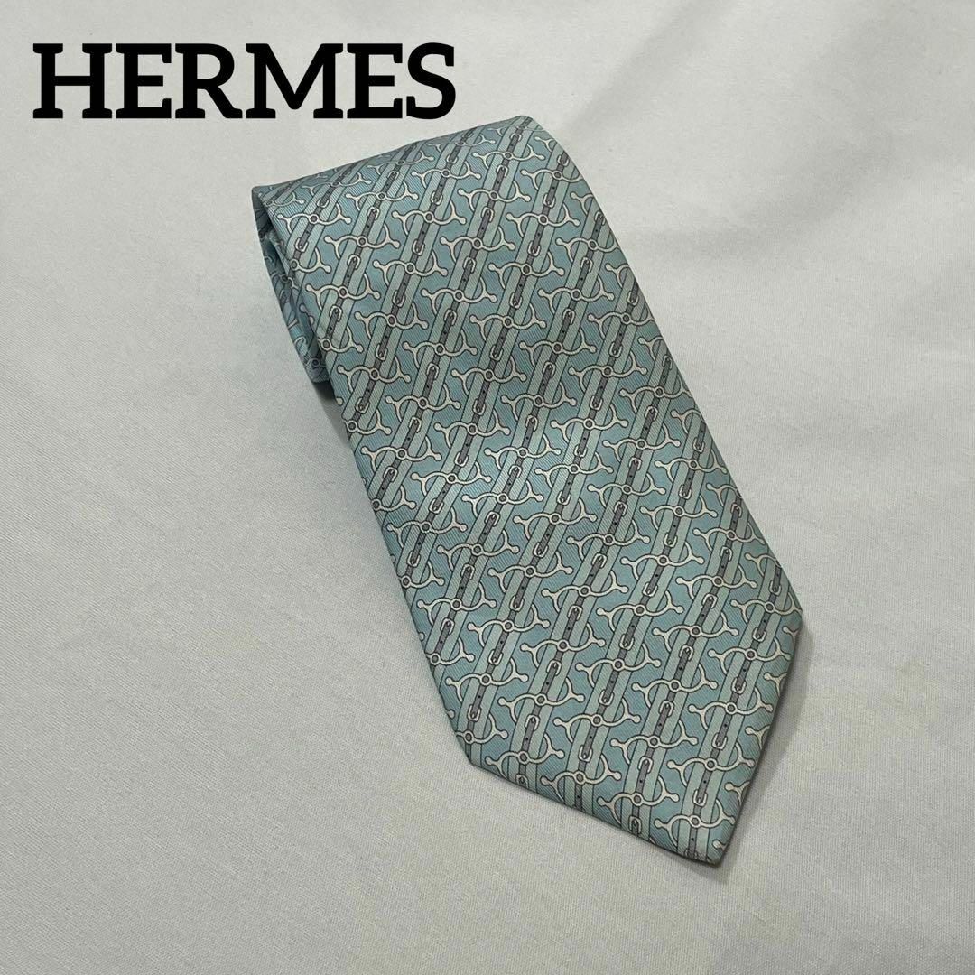 【美品】HERMES エルメス ネクタイ ブルー ビジネス