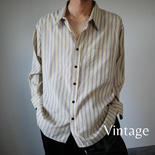 アートヴィンテージ(ART VINTAGE)の【vintage】ストライプ 柄 ボックスカット 長袖シャツ ペールトーン 黄色(シャツ)