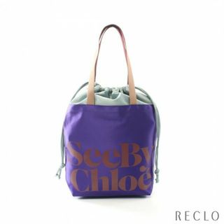 シーバイクロエ(SEE BY CHLOE)のESSENTIAL SATIN TOTE エッセンシャル ハンドバッグ トートバッグ サテン ダークパープル ライトグリーン ブラウン 巾着(トートバッグ)