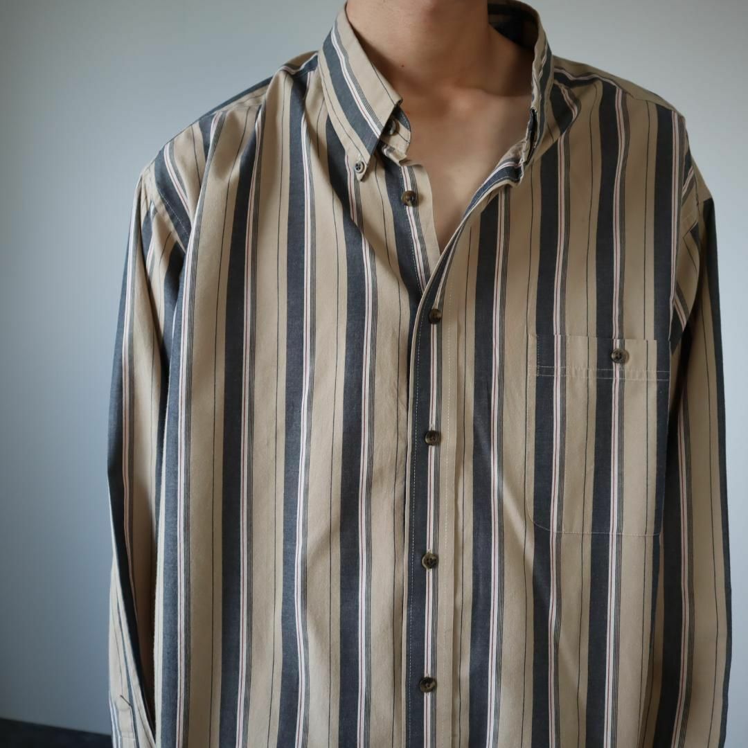 ART VINTAGE(アートヴィンテージ)の【vintage】ニュアンスカラー ストライプ ボタンダウン 長袖シャツ 3XL メンズのトップス(シャツ)の商品写真