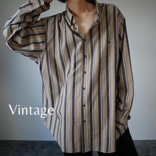 アートヴィンテージ(ART VINTAGE)の【vintage】ニュアンスカラー ストライプ ボタンダウン 長袖シャツ 3XL(シャツ)