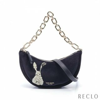 ケイトスペードニューヨーク(kate spade new york)のSmile Bunny Small Crossbody Bag チェーンハンドバッグ ベロア レザー ネイビー ウサギ ビジュー(ハンドバッグ)