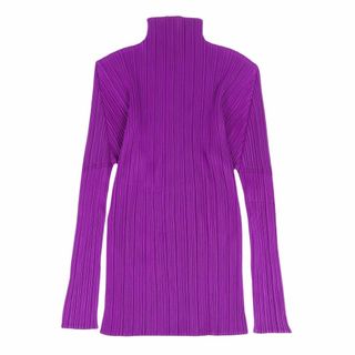 プリーツプリーズイッセイミヤケ(PLEATS PLEASE ISSEY MIYAKE)の美品 プリーツプリーズ イッセイミヤケ PLEATS PLEASE シャツ ブラウス ハイネック ロングスリーブ プリーツ 無地 トップス レディース 3(L相当) パープル(シャツ/ブラウス(長袖/七分))