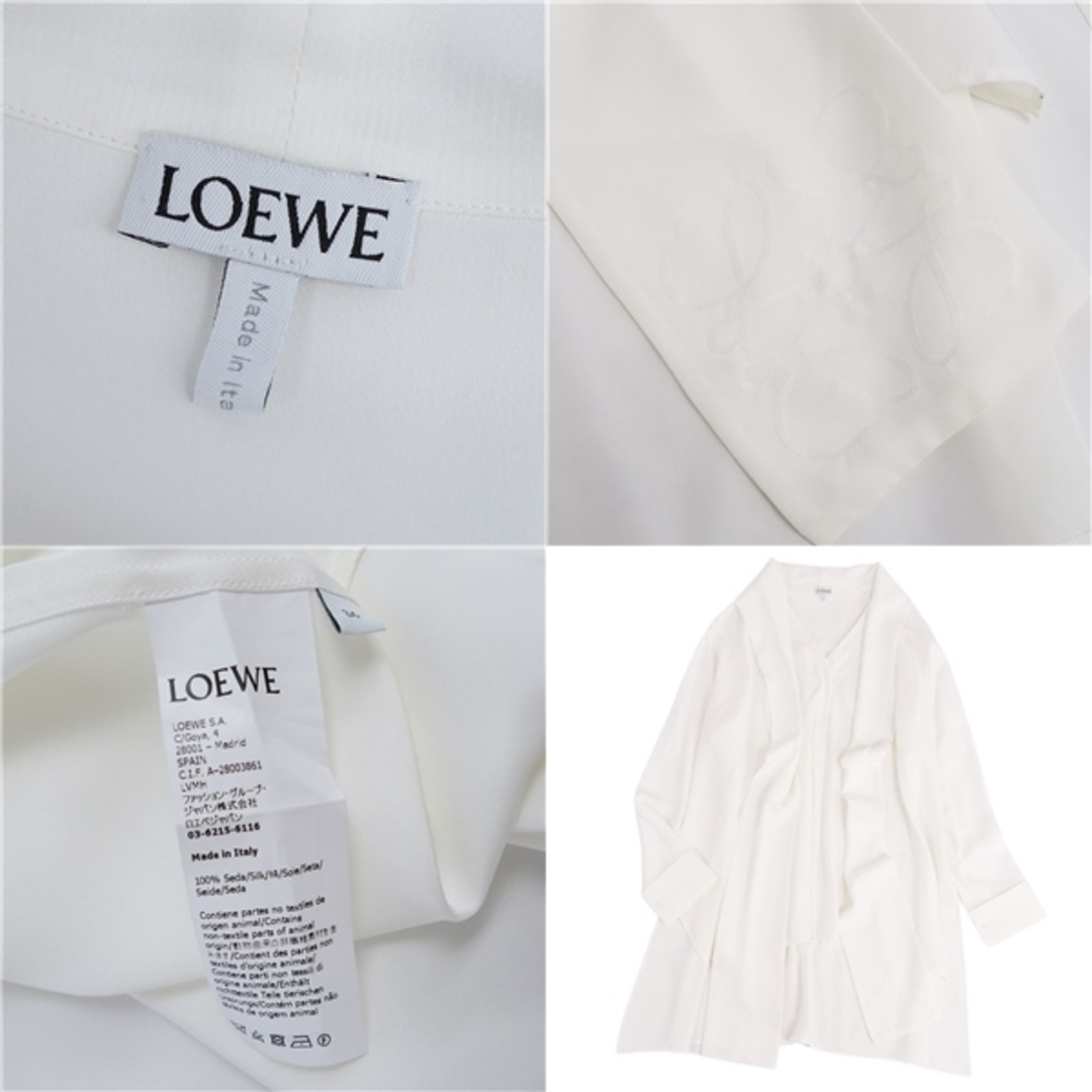 LOEWE(ロエベ)の美品 ロエベ LOEWE シャツ ブラウス ストール付き アナグラム ダブルカフス シルク100％ トップス レディース 36(S相当) ホワイト レディースのトップス(シャツ/ブラウス(長袖/七分))の商品写真