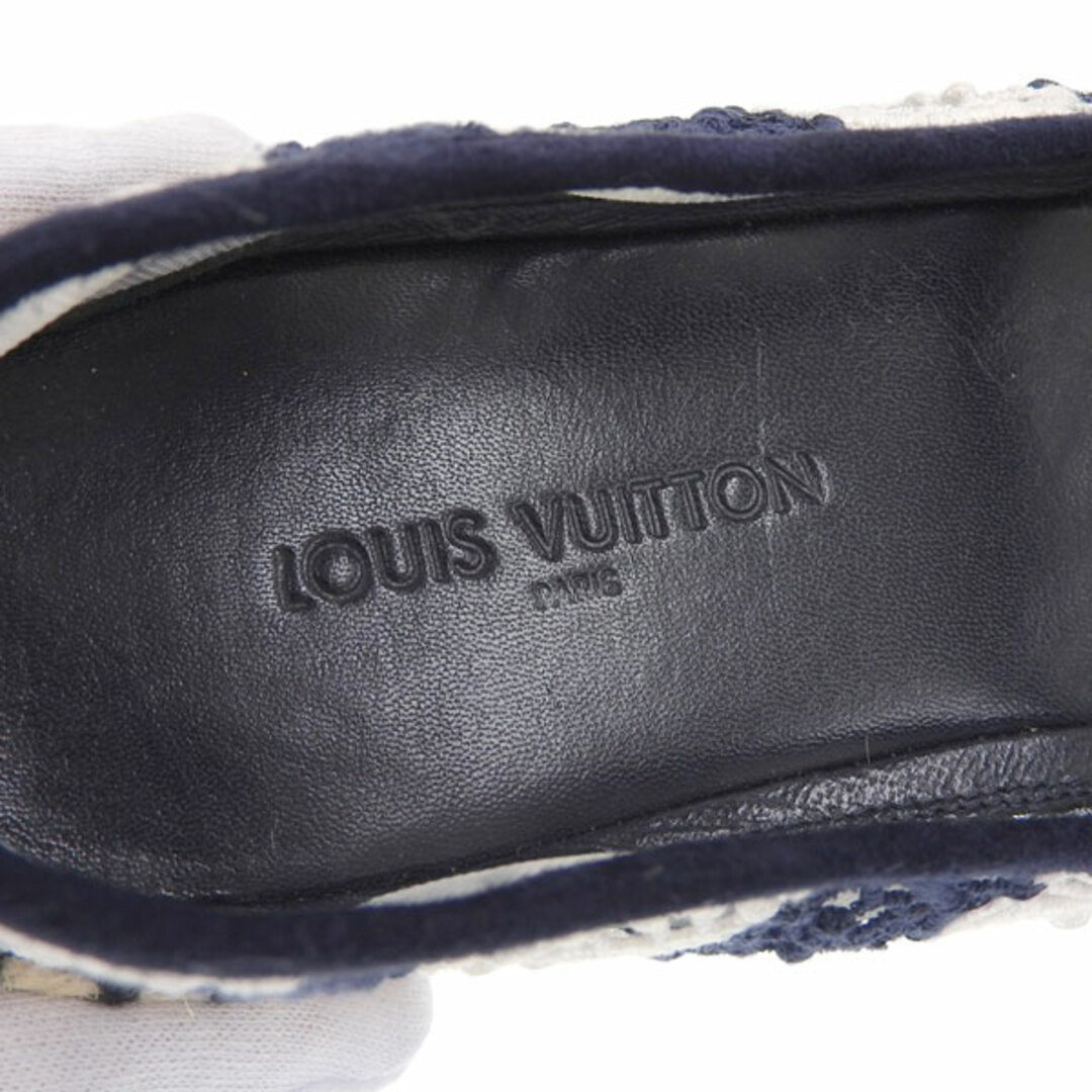 レース×メッシュカラールイヴィトン LOUIS VUITTON ボーダー レース エスパドリーユ レディース ネイビー×ホワイト size37 Y02099