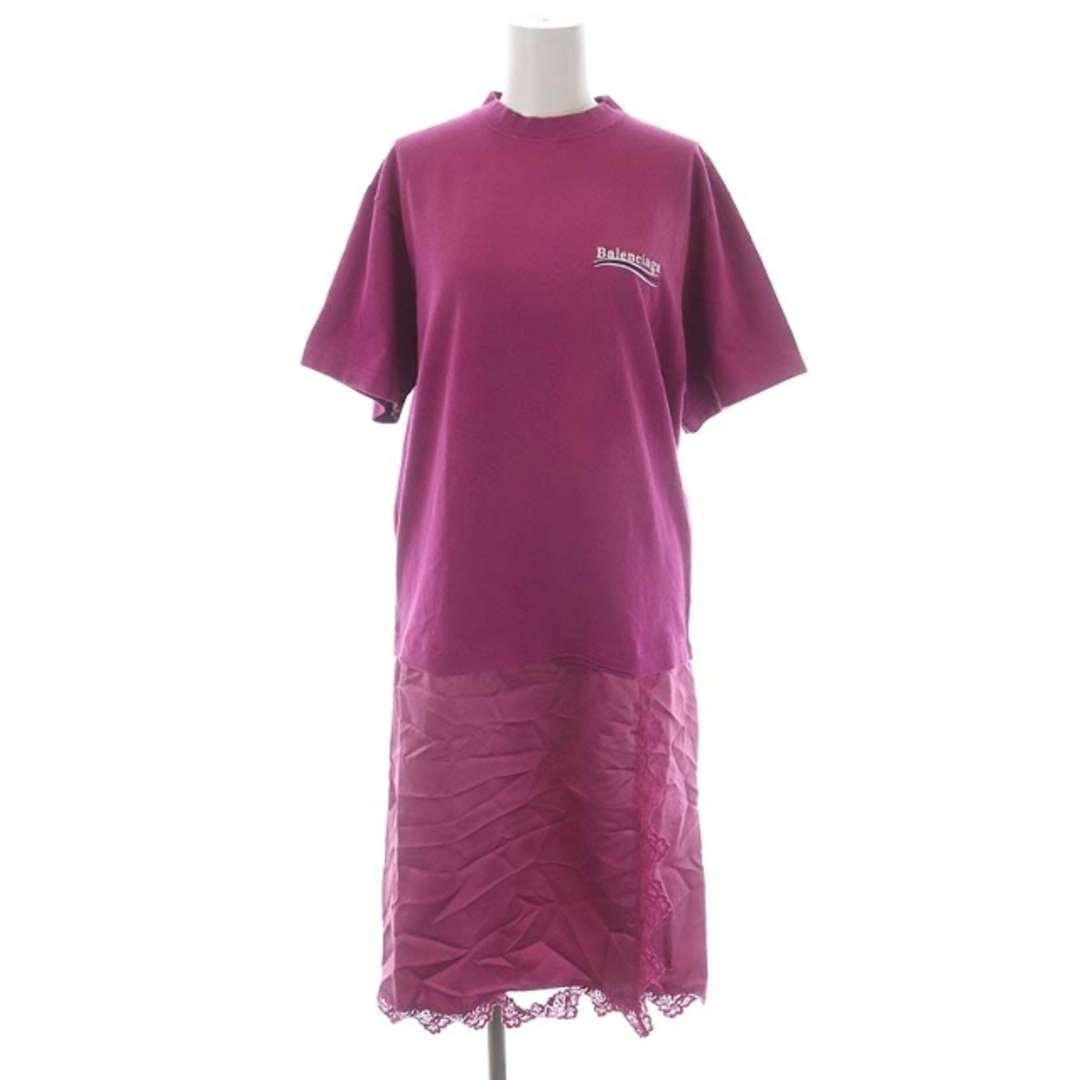 バレンシアガ キャンペーンロゴ Tシャツ レース ドレス ワンピース ロング495cm袖丈