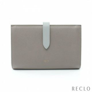 セリーヌ(celine)のラージストラップ 二つ折り長財布 レザー グレーベージュ ライトブルー(財布)