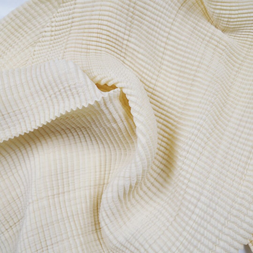 ISSEY MIYAKE(イッセイミヤケ)の美品 イッセイミヤケ ISSEY MIYAKE PLEATS (T.) Tシャツ カットソー ハイネック ロングスリーブ プリーツ トップス レディース 3(L相当) ベージュ レディースのトップス(Tシャツ(半袖/袖なし))の商品写真