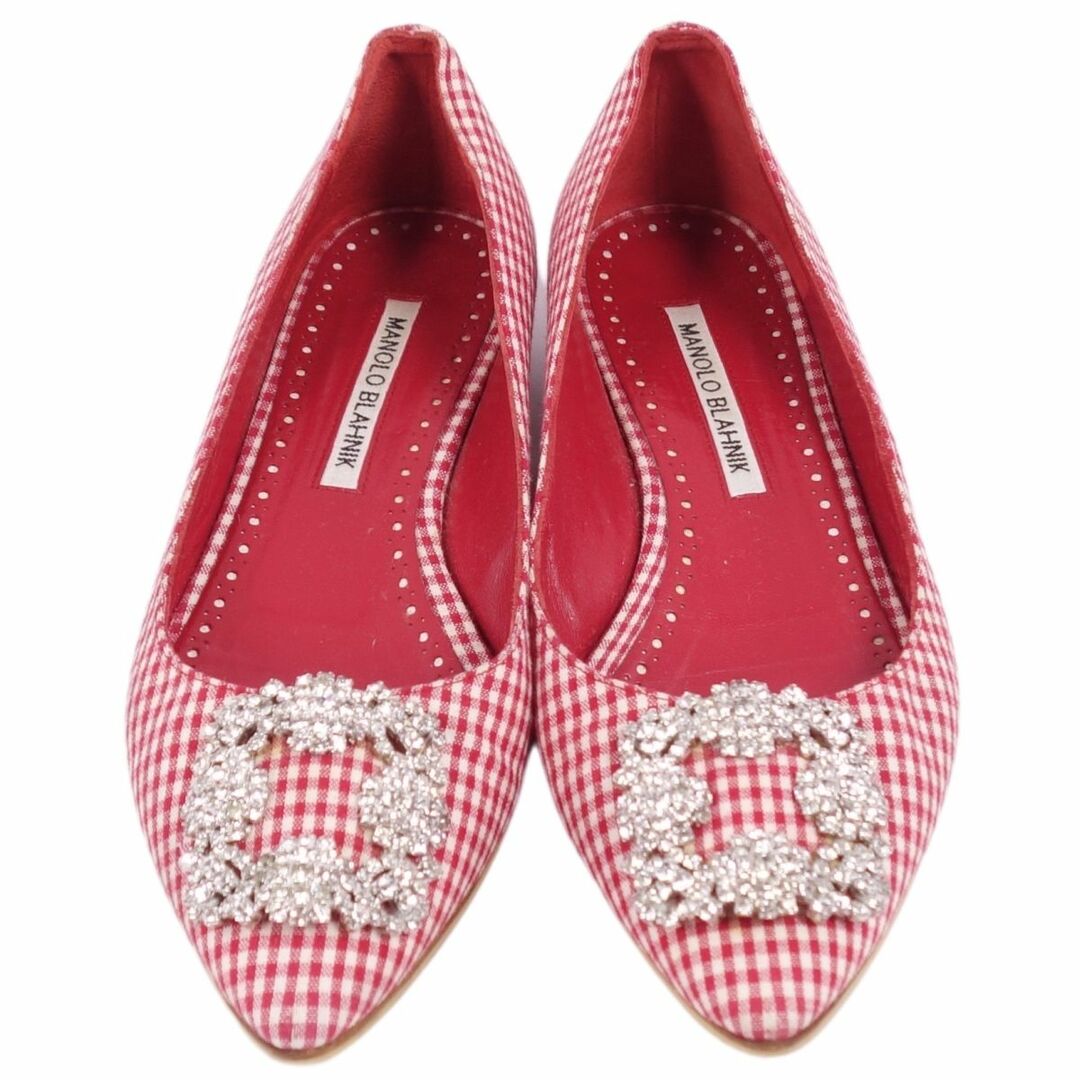 MANOLO BLAHNIK(マノロブラニク)のマノロ・ブラニク Manolo Blahnik パンプス ハンギシ フラット ポインテッドトゥ ビジュー キャンバス シューズ レディース 36.5(23.5cm相当) レッド レディースの靴/シューズ(ハイヒール/パンプス)の商品写真