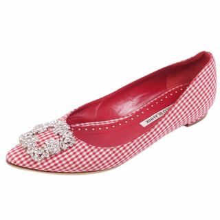 マノロブラニク(MANOLO BLAHNIK)のマノロ・ブラニク Manolo Blahnik パンプス ハンギシ フラット ポインテッドトゥ ビジュー キャンバス シューズ レディース 36.5(23.5cm相当) レッド(ハイヒール/パンプス)