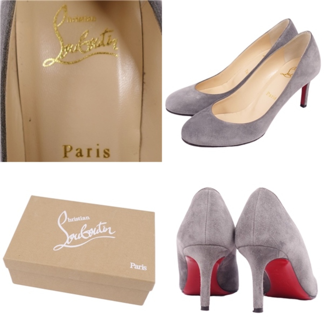 美品 クリスチャンルブタン Christian Louboutin パンプス ヒール ラウンドトゥ スウェードレザー シューズ レディース 37(24cm相当) グレー