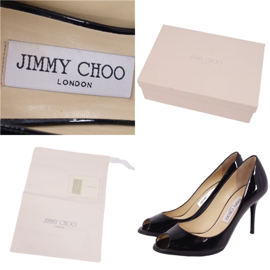 JIMMY CHOO(ジミーチュウ)の美品 ジミーチュウ JIMMY CHOO パンプス ヒール オープントゥ パテントレザー シューズ レディース 36.5(23.5cm相当) ブラック レディースの靴/シューズ(ハイヒール/パンプス)の商品写真