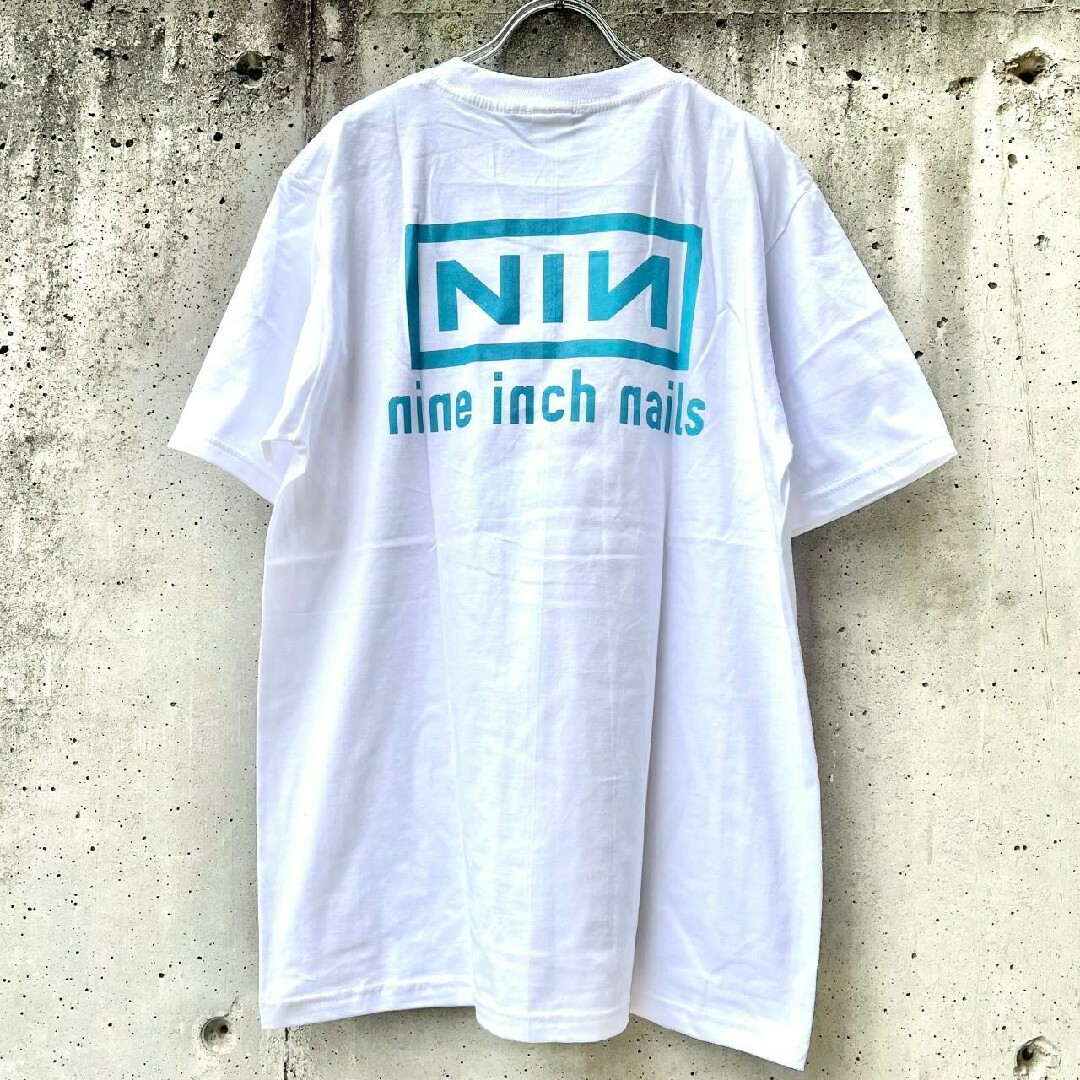白L☆長袖ティファニーカラーNIN ロゴ Nine inch nails