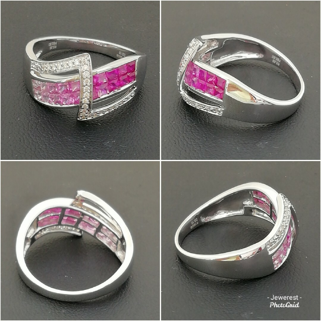 K18WG✨ルビー✨ピンクサファイア✨ダイヤ付き✨グラデーション綺麗✨リング✨
