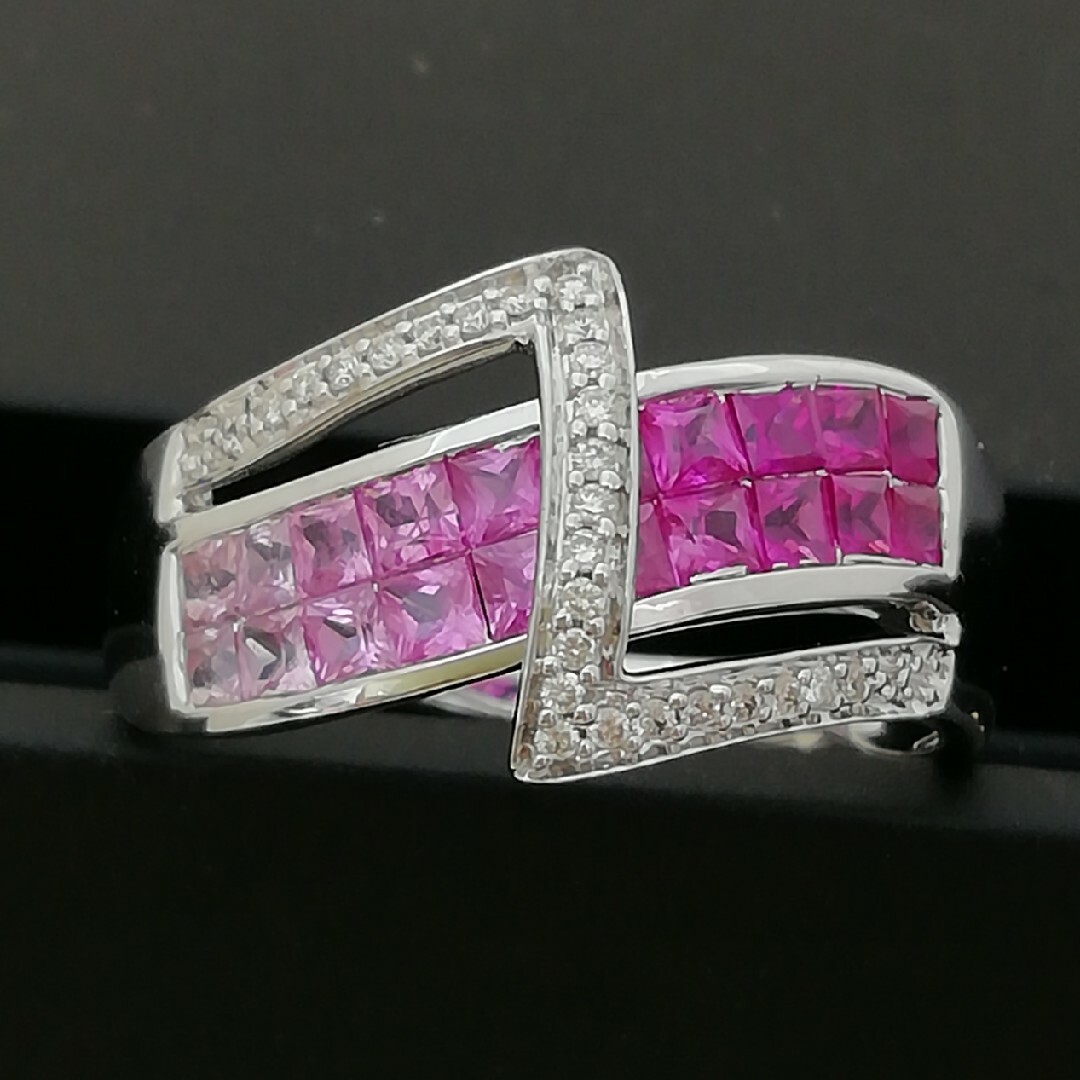 K18WG✨ルビー✨ピンクサファイア✨ダイヤ付き✨グラデーション綺麗