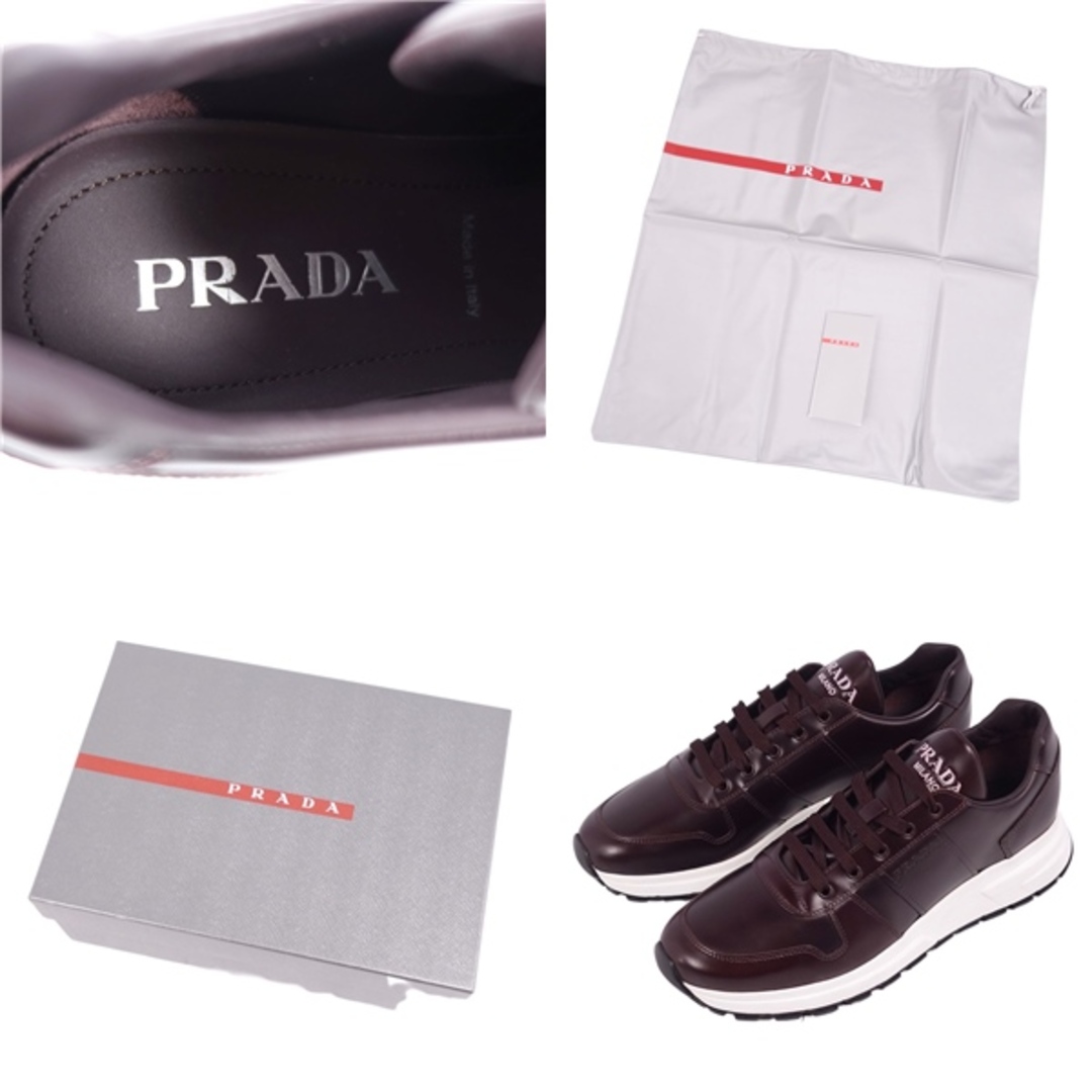 PRADA(プラダ)の未使用 プラダ PRADA スニーカー ローカットスニーカー レースアップ ロゴ柄 カーフレザー シューズ メンズ 6.5(27cm相当) ブラック メンズの靴/シューズ(スニーカー)の商品写真