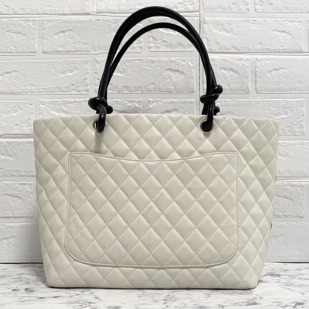 CHANEL カンボンライン トートバッグ パイソン 白 革 ラムスキン