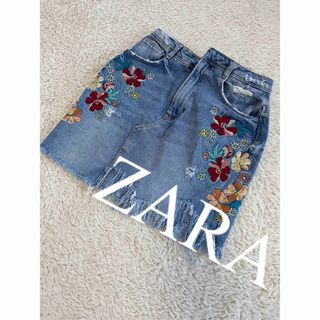 ザラ(ZARA)の美品　ZARA ザラ　ミニスカート　スカート　デニム　花柄　刺繍　人気　完売(ミニスカート)