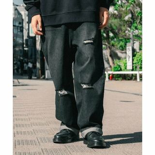 サブサエティ(Subciety)の【BLACK】RIPPED DENIM WIDE PANTS(その他)