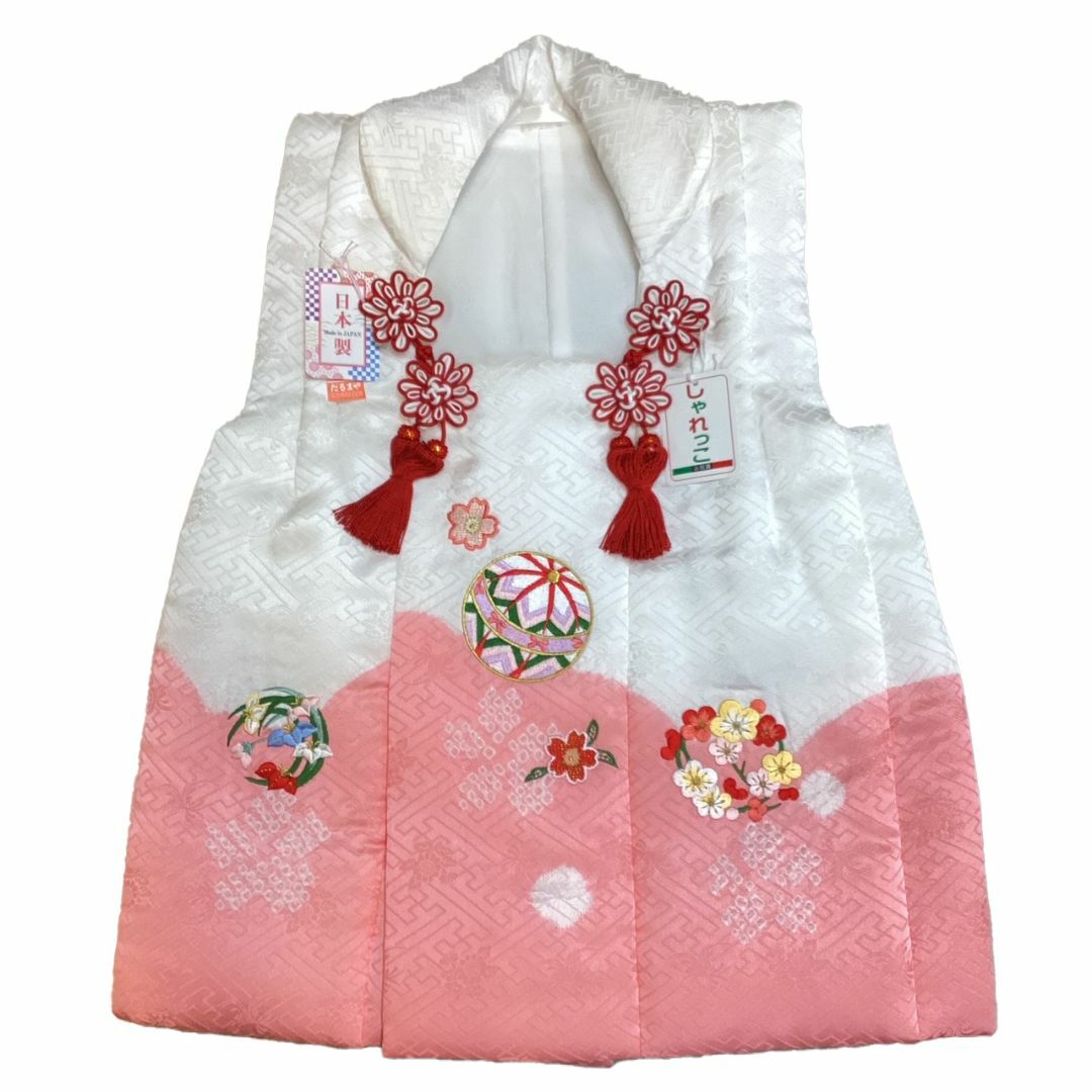七五三 着物 ３歳 正絹被布コート 白ピンクぼかし 絞りと刺繍 mi524