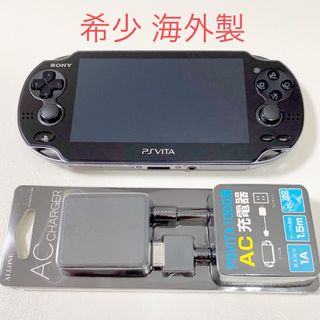 プレイステーションヴィータ(PlayStation Vita)のPS Vita 1000 ブラック 本体 充電器 PCH-1001 海外製(携帯用ゲーム機本体)