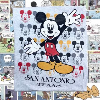 ディズニー(Disney)の90s USA製 ミッキーマウス ヴィンテージTシャツ シングルステッチ グレー(Tシャツ/カットソー(半袖/袖なし))