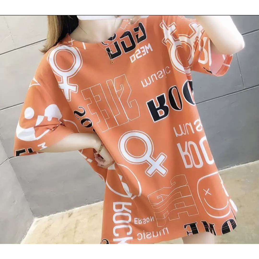 LUEA008レディース Tシャツ 夏 ゆったり 総柄 丸首 半袖 大きいサイズ レディースのトップス(Tシャツ(半袖/袖なし))の商品写真