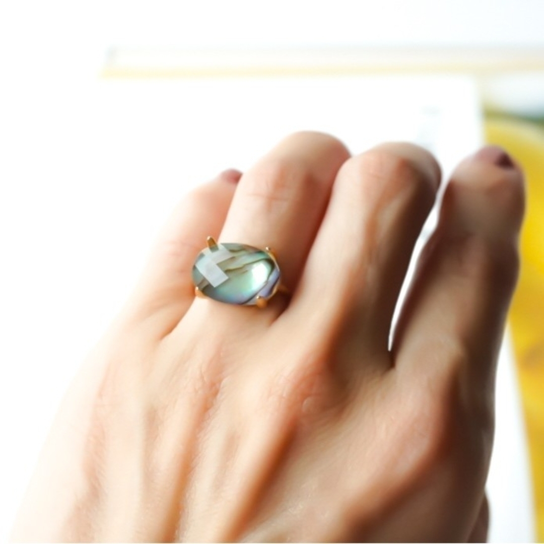 天然石 大粒 アバロンシェル 指輪 リング シルバー925 フリーサイズあり ハンドメイドのアクセサリー(リング)の商品写真