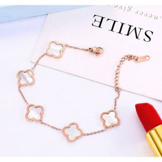 ブレスレット ゴールド 白蝶貝 ホワイト 四つ葉  18K アクセサリー(ブレスレット/バングル)