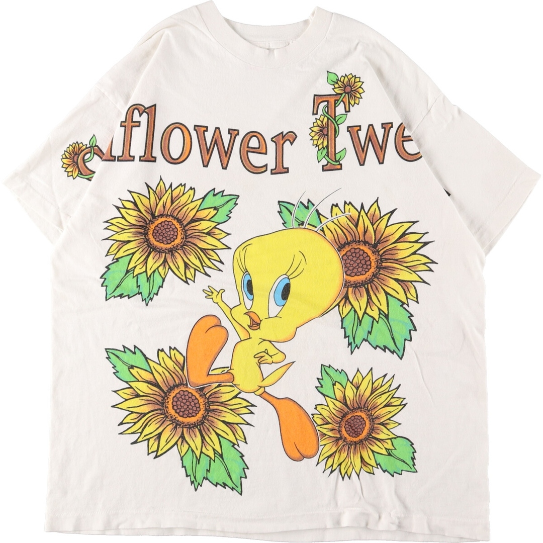 コットン100%色90年代 フルーツオブザルーム FRUIT OF THE LOOM TWEETY トゥイーティー ひまわり柄 キャラクタープリントTシャツ USA製 メンズXL ヴィンテージ /eaa367100