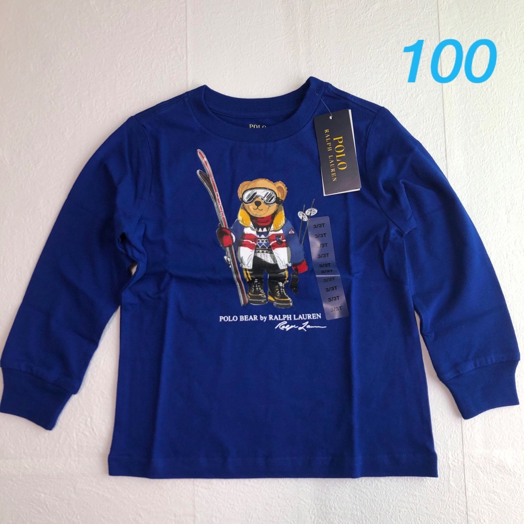 新作◇ラルフローレン スキーベア長袖Tシャツ ブルー 3T/100