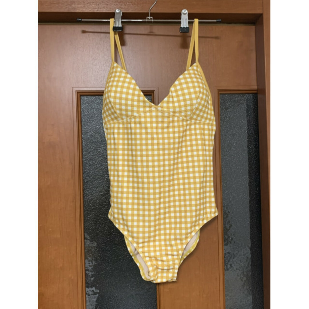ギンガムチェック スイムウェア L 黄色 イエロー ワンピース水着 無地 新品 レディースの水着/浴衣(水着)の商品写真
