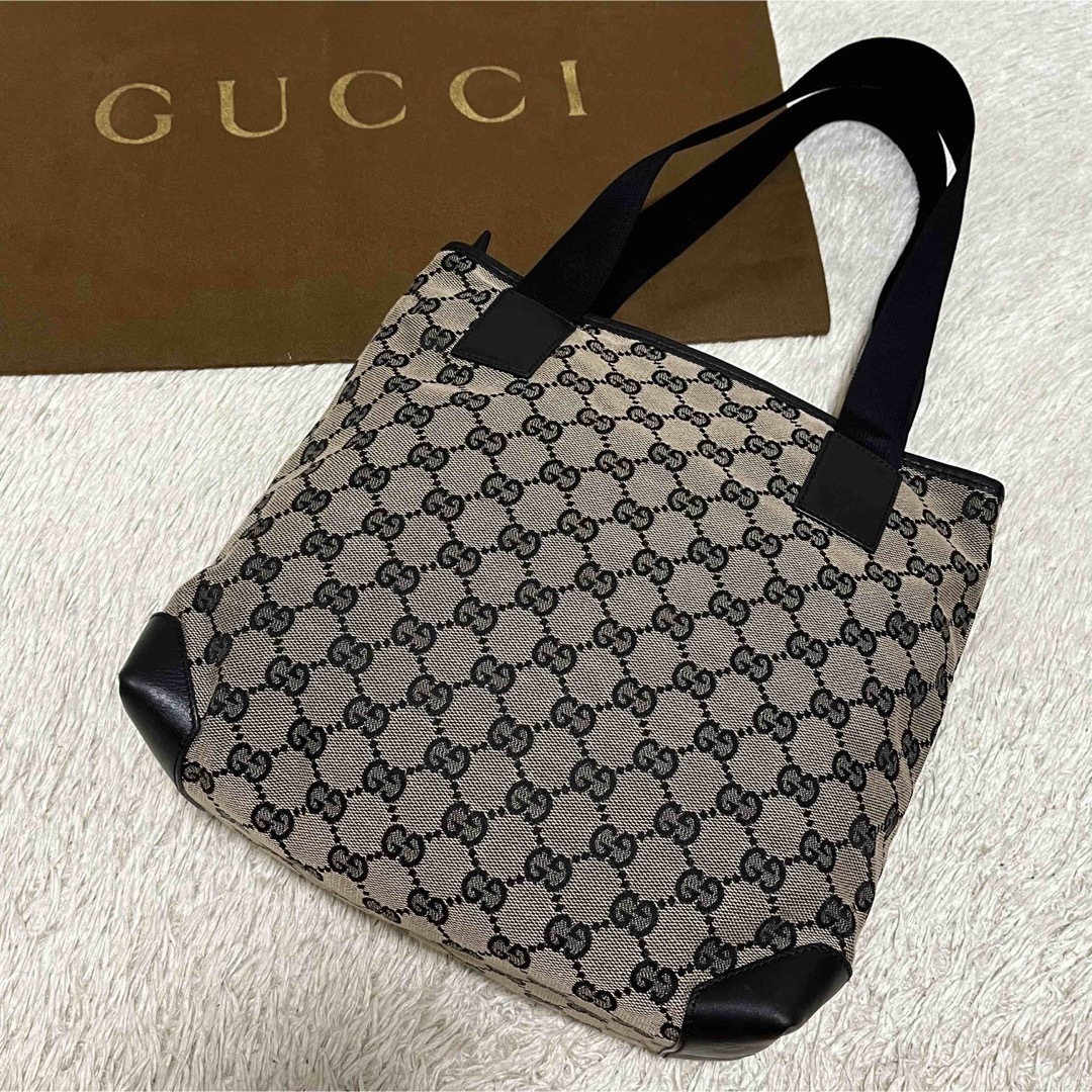 Gucci(グッチ)の専用　グッチ トートバッグ 肩掛け GGキャンバス×レザー ブラック 黒 グレー レディースのバッグ(トートバッグ)の商品写真