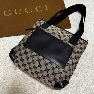 グッチ(Gucci)の専用　グッチ トートバッグ 肩掛け GGキャンバス×レザー ブラック 黒 グレー(トートバッグ)