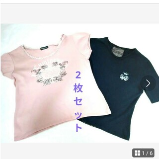 レディースTシャツ半袖、ピンク、ブラック(Tシャツ(半袖/袖なし))