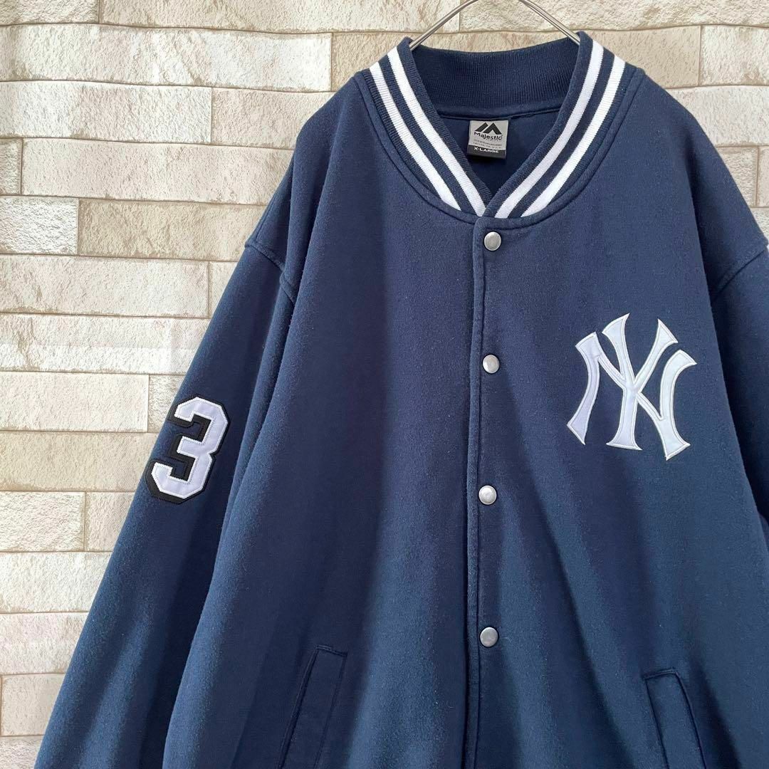 【人気】 MLB ヤンキース ナイロンジャケット  刺繍 ネイビー XL